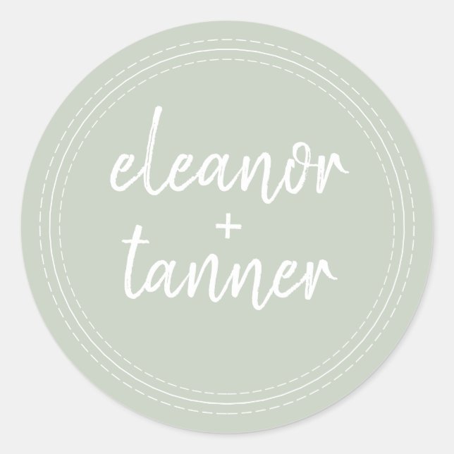 Modern Names Pastel Green Wedding Envelope Seal (Front)