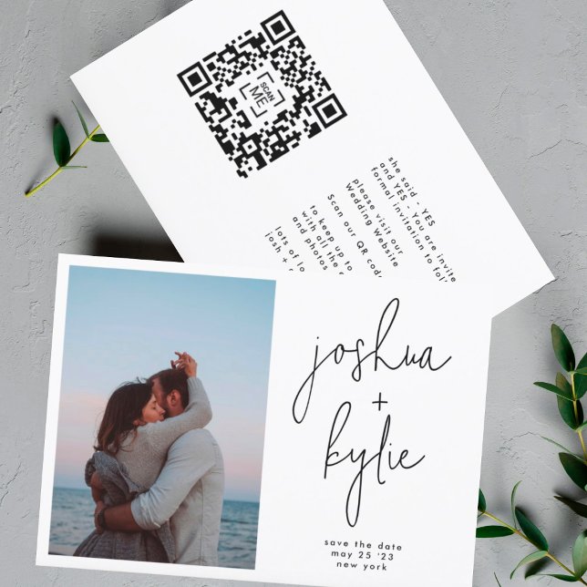 Modern Names Photo Custom QR code Save The Date Invitation (Creator Uploaded)