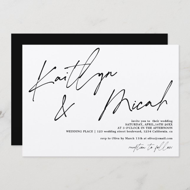 Modern names script calligraphy chic wedding invitation (Front/Back)