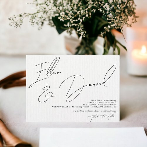 Modern names script calligraphy chic wedding invitation