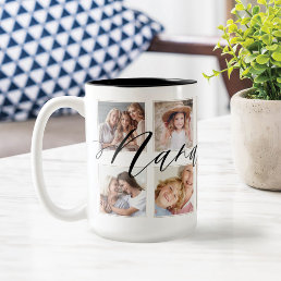 Modern Nana Script | Grandchildren Photo Collage Coffee Mug
