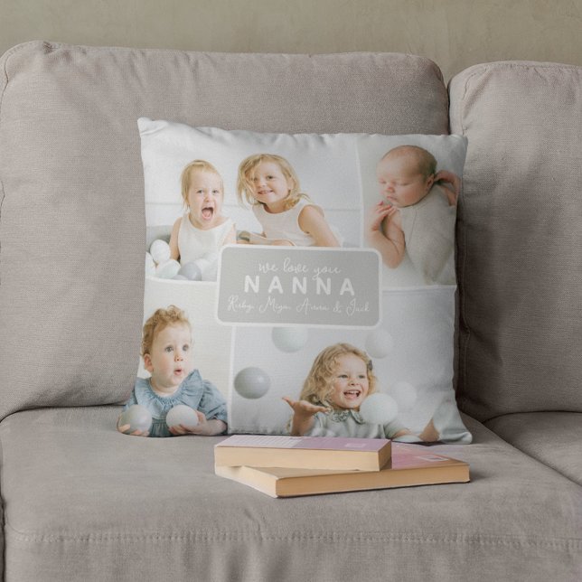 Modern Nanna 4 Photo Gray Throw Pillow (Creator Uploaded)