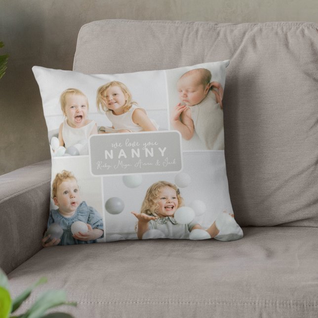 Modern Nanny 4 Photo Gray Throw Pillow (Creator Uploaded)