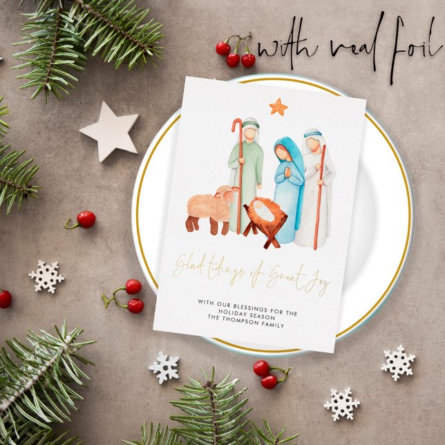 Modern Nativity Glad Tidings of Great Joy Foil Hol Foil Holiday Card (Creator Uploaded)
