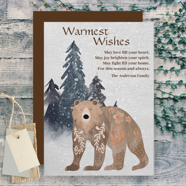 Modern Natural Bear in Forest Japandi Christmas Holiday Card (Creator Uploaded)