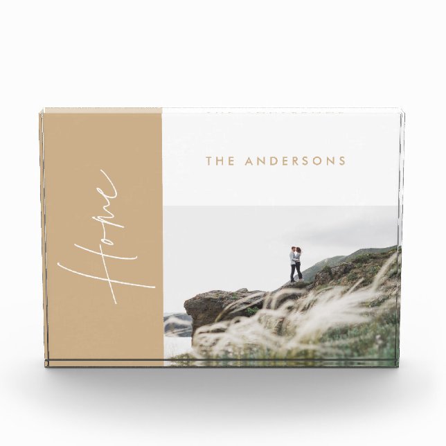 modern natural beige home photo family gift block (Front)