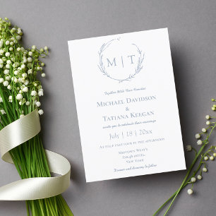 modern natural monogram wedding Dusty Blue  Invitation