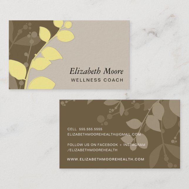 MODERN NATURE botanic foliage leaves brown yellow Business Card (Front/Back)