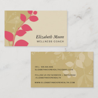 MODERN NATURE botanic foliage leaves gold coral Business Card