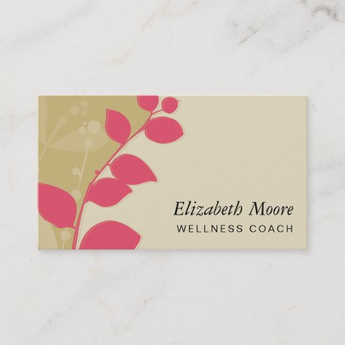 MODERN NATURE botanic foliage leaves gold coral Business Card