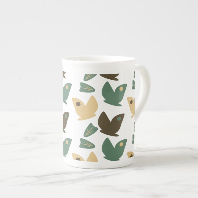 Modern Nature Butterfly Botanical Greenery Bone China Mug (Front Right)