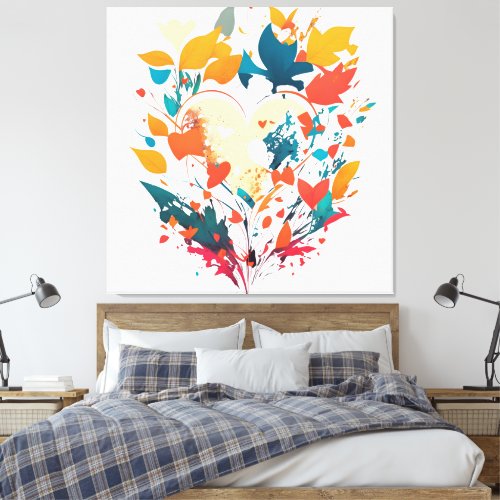 Modern nature floral colorful heart_ leaf love canvas print