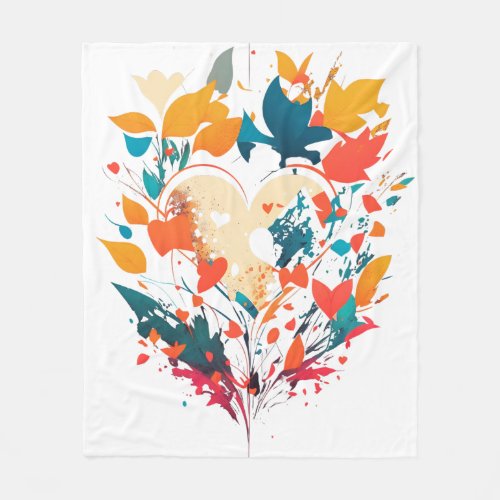 Modern nature floral colorful heart_ leaf love fleece blanket