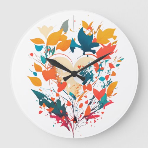 Modern nature floral colorful heart_ leaf love large clock
