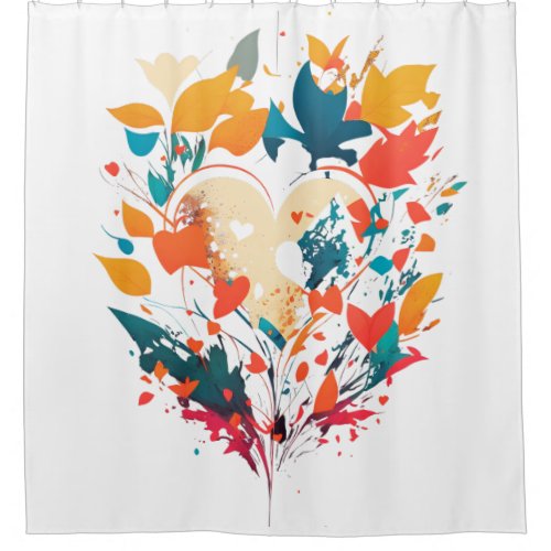 Modern nature floral colorful heart_ leaf love shower curtain