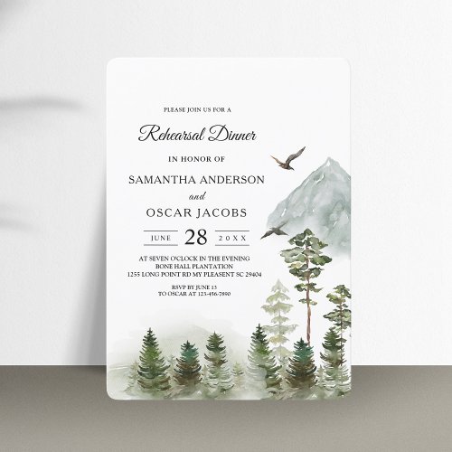 Modern Nature Green Forest  Watercolor Trees Invitation