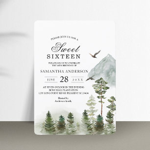 Modern Nature Green Forest Watercolor Trees Invitation