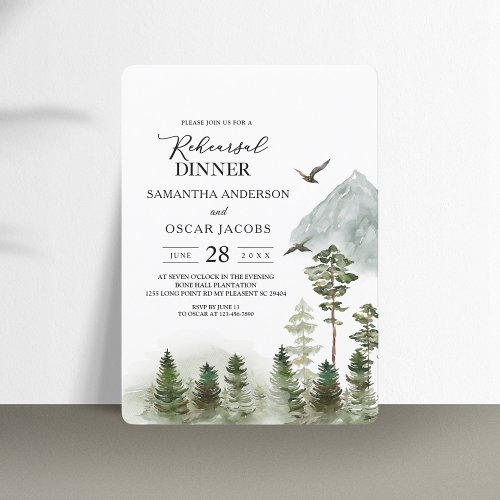 Modern Nature Green Forest  Watercolor Trees Invitation