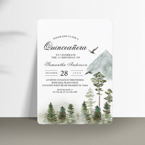 Modern Nature Green Forest  Watercolor Trees Invitation