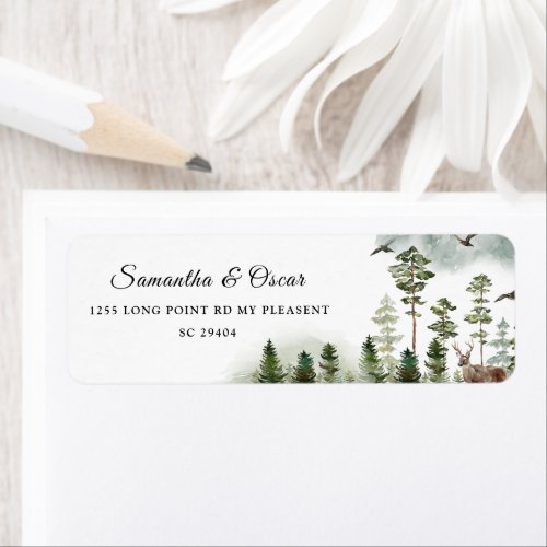 Modern Nature Green Forest  Watercolor Trees Label