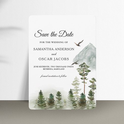 Modern Nature Green Forest  Watercolor Trees Save The Date