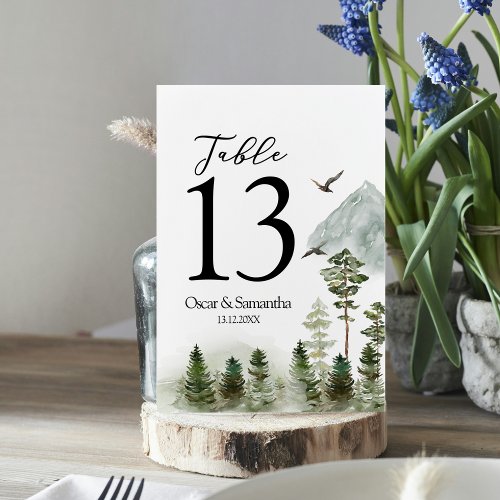 Modern Nature Green Forest  Watercolor Trees Table Number