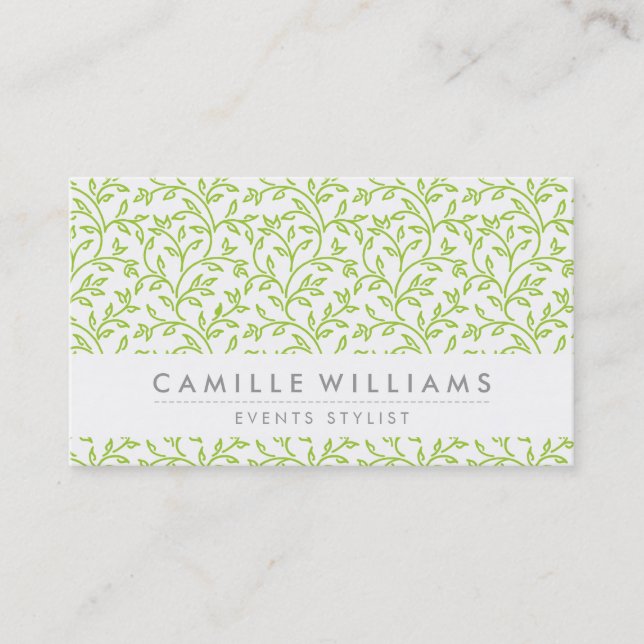 MODERN NATURE leaf pattern floral lime green Business Card (Front)