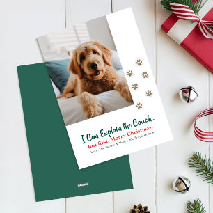 Modern Naughty Funny Dog Pet Photo Christmas Holiday Card