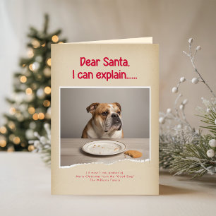 Modern Naughty Funny Dog Photo Christmas Folded Card