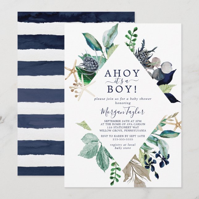 Modern Nautical Ahoy It's A Boy Baby Shower Invitation (Front/Back)