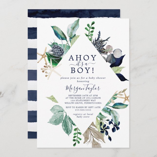 Modern Nautical Ahoy It's A Boy Baby Shower Invitation (Front/Back)