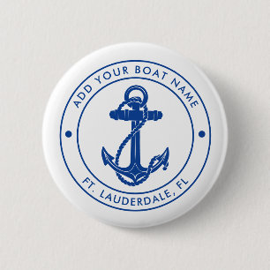 Modern Nautical Anchor and Boat Name Custom Button