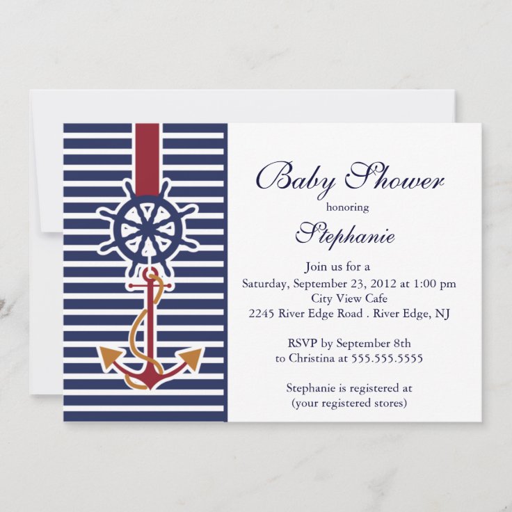 Modern Nautical Anchor Baby Shower Invitation Zazzle