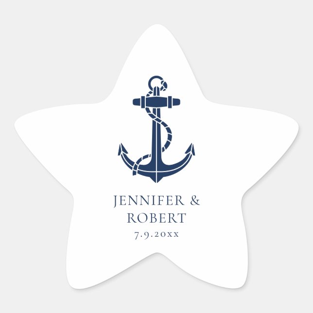Modern Nautical Anchor Beach Wedding Star Sticker (Front)