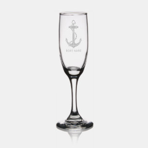 Modern Nautical Anchor Boat Name Beach Custom Champagne Flute