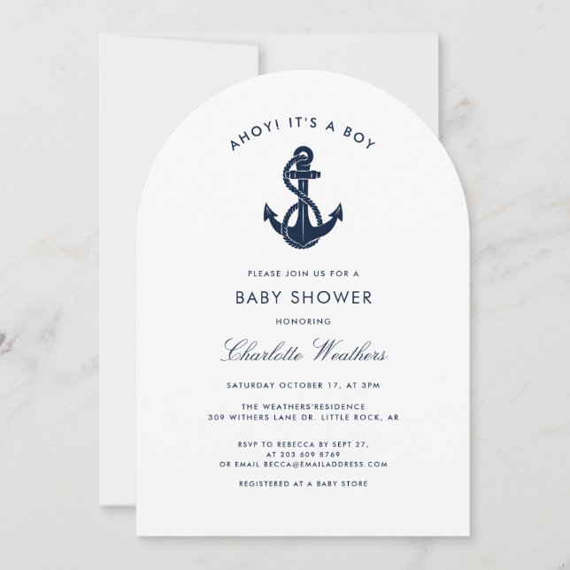 Modern Nautical Anchor Boy Baby Shower Invitation (Front)