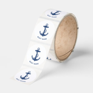 Modern Nautical Anchor Custom Boat Name Classic Round Sticker