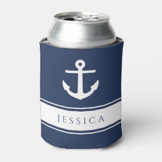 Modern Nautical Anchor Custom Name Navy Blue 