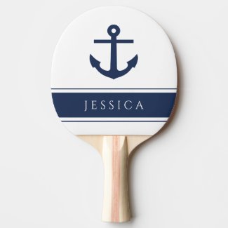 Modern Nautical Anchor Custom Name Navy Blue