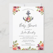 Modern Nautical Anchor Floral Girl Baby Shower Invitation (Front)