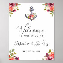 Modern Nautical Anchor Floral Wedding Welcome Sign