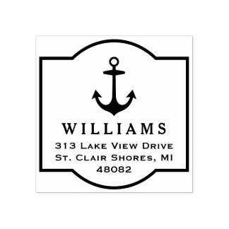 Modern Nautical Anchor Frame Return Address Rubber Stamp