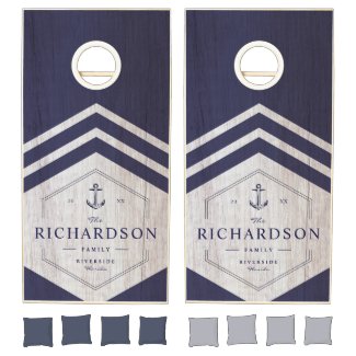 Modern Nautical Anchor Lake House Family Rustic Cornhole Set