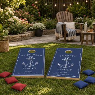 Modern Nautical Anchor Monogram Navy Blue Cornhole Set