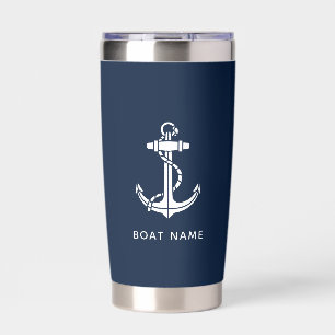 Modern Nautical Anchor Navy Blue Boat Name Custom Insulated Tumbler