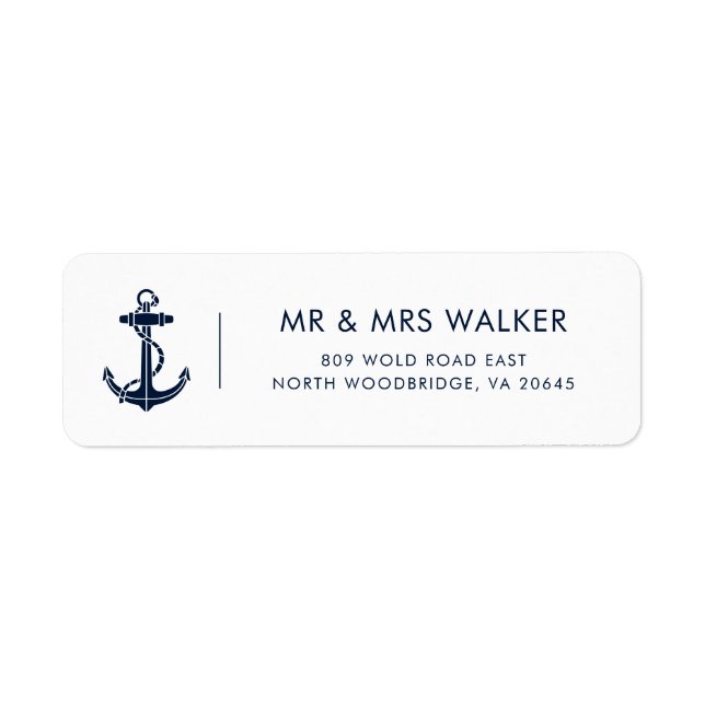 Modern Nautical Anchor Newlyweds Return Address Label (Front)