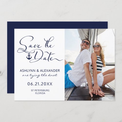 Modern Nautical Anchor Photo Script Typography Save The Date