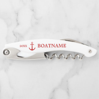 Modern Nautical Anchor Red and White Custom Name Waiter's Corkscrew