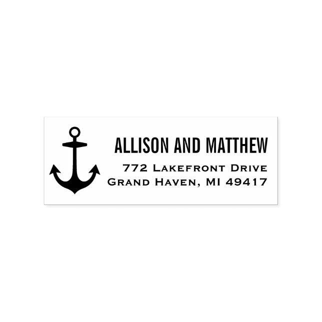 Modern Nautical Anchor Return Address Rubber Stamp (Imprint)