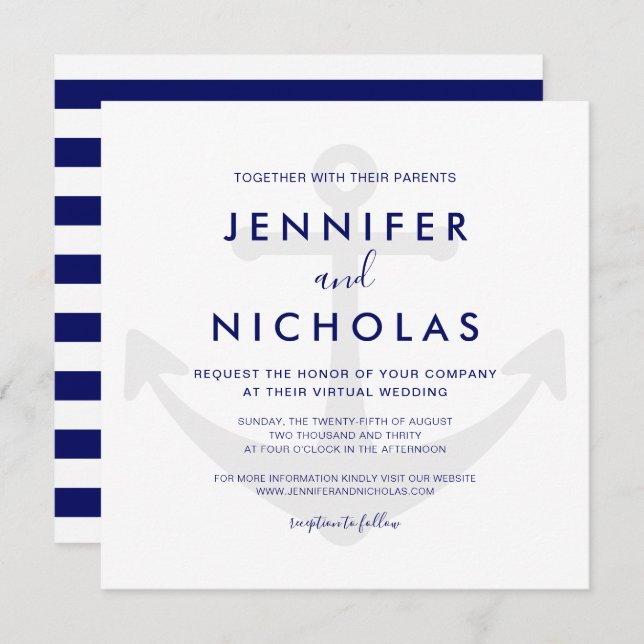 Modern Nautical Anchor Virtual Wedding Invitation (Front/Back)